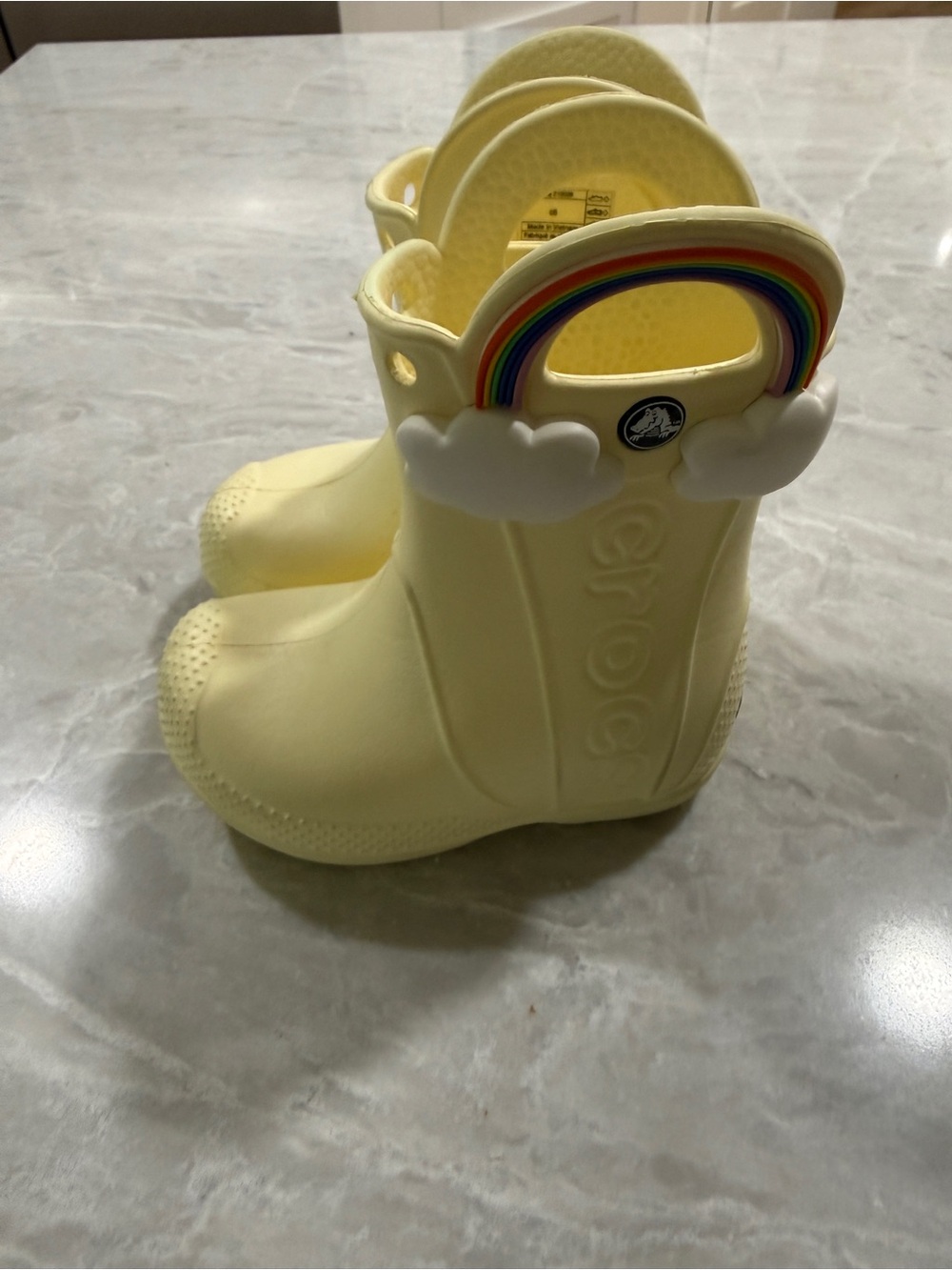 Kids CROCS Yellow Rainbow Handle Rain Boots